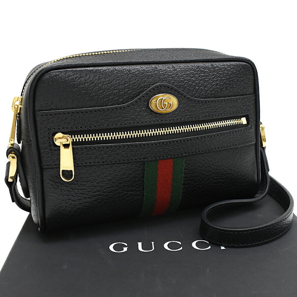 Gucci Crossbody Shoulder Bag Double GG Sherry Leather Black